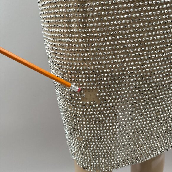 Cache Women Dress Y2K Sleeveless Rhinestone Embellished Mesh Beige Silver M - Picture 9 of 14